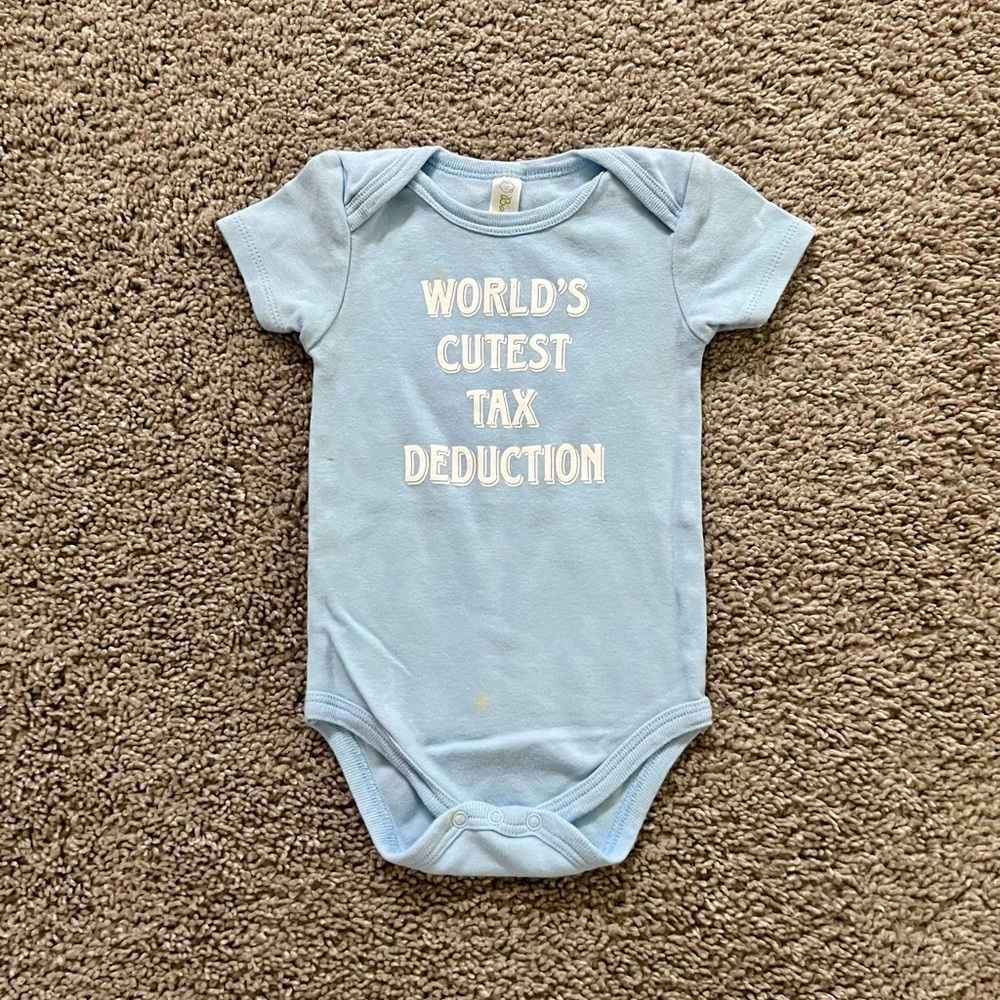 👶“World’s cutest tax deduction” funny onesie - size 6-12 months